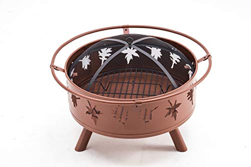 Mcombo 32" Metal Bronze Fire Pit Round Table Backyard Patio Terrace Fire Bowl Heater/BBQ/Ice Pit with Charcoal Rack Waterproof Cover 0146, Bronze