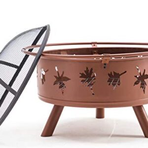 Mcombo 32" Metal Bronze Fire Pit Round Table Backyard Patio Terrace Fire Bowl Heater/BBQ/Ice Pit with Charcoal Rack Waterproof Cover 0146, Bronze