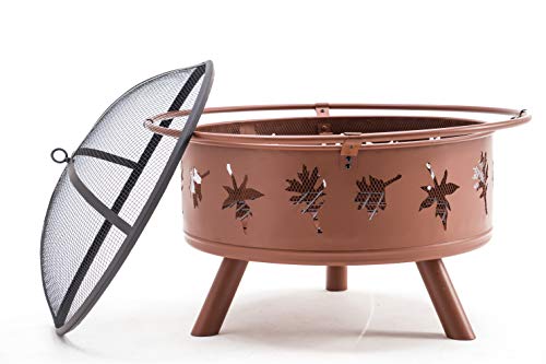 Mcombo 32" Metal Bronze Fire Pit Round Table Backyard Patio Terrace Fire Bowl Heater/BBQ/Ice Pit with Charcoal Rack Waterproof Cover 0146, Bronze