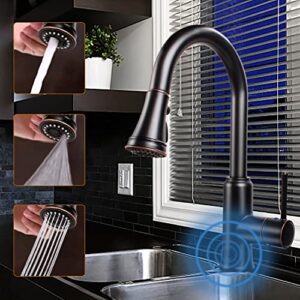 Atalawa Touchless Kitchen Sink Faucets with Pull Down Sprayer,Kitchen Faucet with Pull Out Sprayer Single-Hole and 3 Hole Deck-Mount,3 Mode Single Handle Oil Rubbed Bronze Easy to Install,Spot Resist