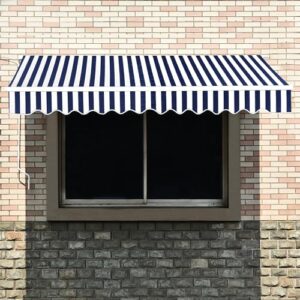 MCombo 12x10 Feet Manual Retractable Patio Door Window Awning Sunshade Shelter Outdoor Canopy (Ocean Blue with White Stripes)