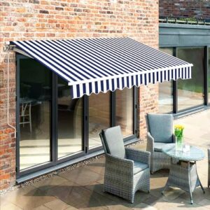 MCombo 12x10 Feet Manual Retractable Patio Door Window Awning Sunshade Shelter Outdoor Canopy (Ocean Blue with White Stripes)