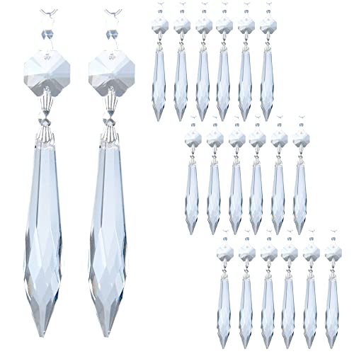 20Pcs Chandelier Icicle Crystal Prisms with Bead Crystals Lighting Lamp Replacement Parts (63mm, Clear)