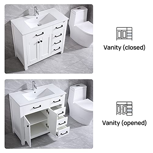 wonline 36" Bathroom Vanity and Sink Combo Cabinet Undermount Ceramic Vessel Sink Chrome Faucet Drain with Mirror Vanities Set