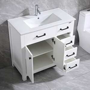 wonline 36" Bathroom Vanity and Sink Combo Cabinet Undermount Ceramic Vessel Sink Chrome Faucet Drain with Mirror Vanities Set