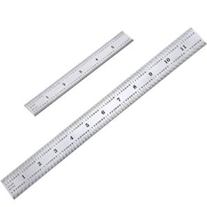 2 pack stainless steel ruler machinist engineer ruler, metric ruler with markings 1/8, 1/16, 1/32, 1/64 inch for engineering, school, office, architect, and drawing (12 inch, 6 inch)
