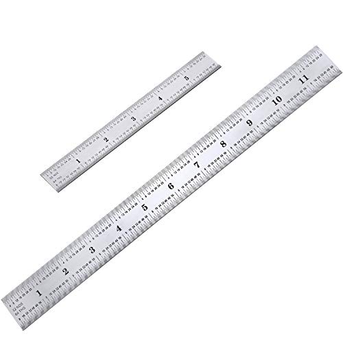 2 Pack Stainless Steel Ruler Machinist Engineer Ruler, Metric Ruler with Markings 1/8, 1/16, 1/32, 1/64 Inch for Engineering, School, Office, Architect, and Drawing (12 Inch, 6 Inch)