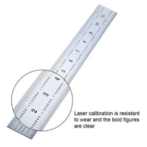 2 Pack Stainless Steel Ruler Machinist Engineer Ruler, Metric Ruler with Markings 1/8, 1/16, 1/32, 1/64 Inch for Engineering, School, Office, Architect, and Drawing (12 Inch, 6 Inch)