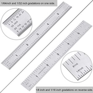 2 Pack Stainless Steel Ruler Machinist Engineer Ruler, Metric Ruler with Markings 1/8, 1/16, 1/32, 1/64 Inch for Engineering, School, Office, Architect, and Drawing (12 Inch, 6 Inch)