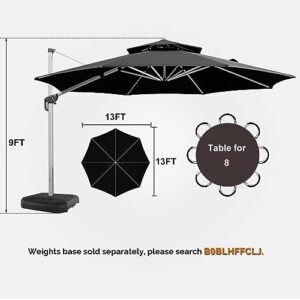 PURPLE LEAF 13 Feet Double Top Round Deluxe Patio Umbrella Offset Hanging Umbrella Outdoor Market Umbrella Garden Umbrella, Black