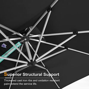 PURPLE LEAF 13 Feet Double Top Round Deluxe Patio Umbrella Offset Hanging Umbrella Outdoor Market Umbrella Garden Umbrella, Black