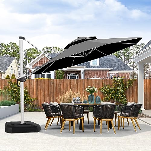 PURPLE LEAF 13 Feet Double Top Round Deluxe Patio Umbrella Offset Hanging Umbrella Outdoor Market Umbrella Garden Umbrella, Black