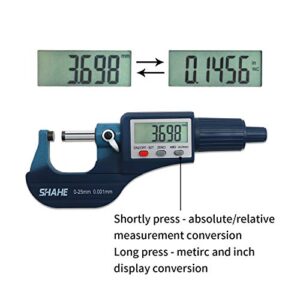 Digital Outside Micrometer 0-25mm /0-1",Metric & Inch, 0.00005" (0.001mm) Resolution,+/-0.0001" Accuracy