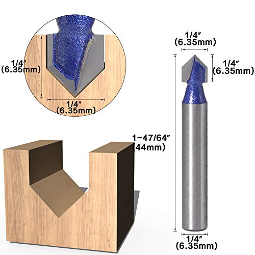 Yakamoz Industrial Grade 1/4-Inch Shank 90 Degree V Groove Router Bit Set CNC Engraving V Grooving Bit Cutter for 3D Signmaking Lettering Carving Woodworking Tool, Cutting Dia. 1/4", 5/16", 3/8", 1/2"