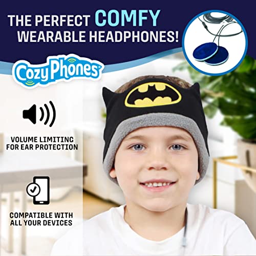 CozyPhones Batman Kids Headphones Volume Limited with Thin Speakers & Super Soft Fleece Headband - Perfect Toddlers & Children's Earphones for Home, School & Travel