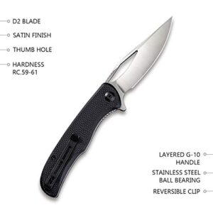 CIVIVI Shredder Folding Pocket Knife - Flipper Knife with Clip 3.70” D2 Blade G10 Handle, Hunting Knife for Men C912C