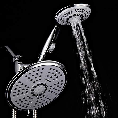 HotelSpa High-Pressure Ultra Luxury Rainfall Combo – Giant 7-inch 5-mode Head, 6-mode Hand Shower with ON/OFF Pause Switch, Water Diverter, Stainless Steel Hose – Top American Brand – Chrome Finish
