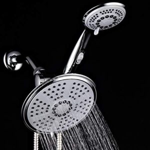 HotelSpa High-Pressure Ultra Luxury Rainfall Combo – Giant 7-inch 5-mode Head, 6-mode Hand Shower with ON/OFF Pause Switch, Water Diverter, Stainless Steel Hose – Top American Brand – Chrome Finish