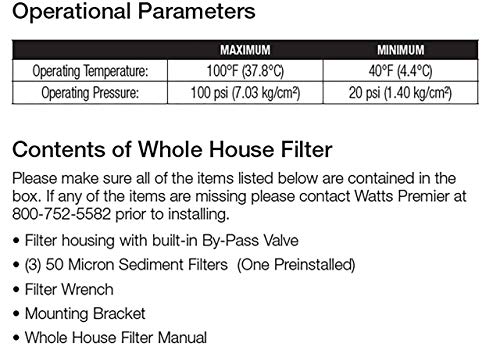 Watts Premier WHT WH-LD Whole House 50-Micron Sediment Water Filtration Kit, White