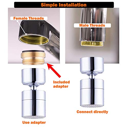 TOTOMO Kitchen Sink Faucet Aerator (Solid Brass) 2 Spray-mode (Shower&Bubble Stream) 360° Swivel Booster Sprayer adapter Water Saving Head attachment replacement - Brushed Nickel