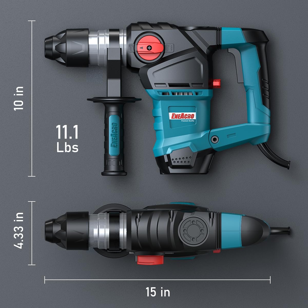 ENEACRO 1-1/4 Inch SDS-Plus 12.5 Amp Heavy Duty Rotary Hammer Drill, Safety Clutch 3 Functions with Vibration Control Including Grease, Chisels and Drill Bits with Case