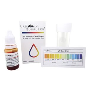 ph indicator test drops, universal application (ph 2.0-10.0), 100 tests| for drinking water, urine, and saliva | contains 10 ml bottle of solution and 20 ml screw top plastic bottle