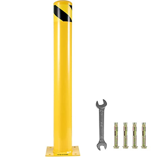 BestEquip Safety Bollard 42-4.5 Safety Barrier Bollard 4-1/2" OD 42" Height Yellow Powder Coat Pipe Steel Safety Barrier with 4 Free Anchor Bolts for Traffic-Sensitive Area