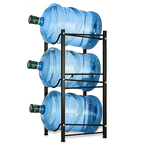 Water Cooler Jug Rack 5 Gallon Water Bottle Holder Storage Shelf 3 Tier Heavy Duty Stackable Water Cabinet Dispenser Organizer for Home Office, Black