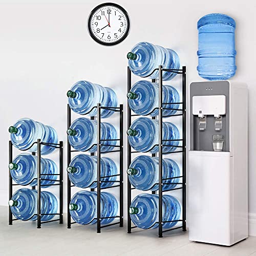 Water Cooler Jug Rack 5 Gallon Water Bottle Holder Storage Shelf 3 Tier Heavy Duty Stackable Water Cabinet Dispenser Organizer for Home Office, Black