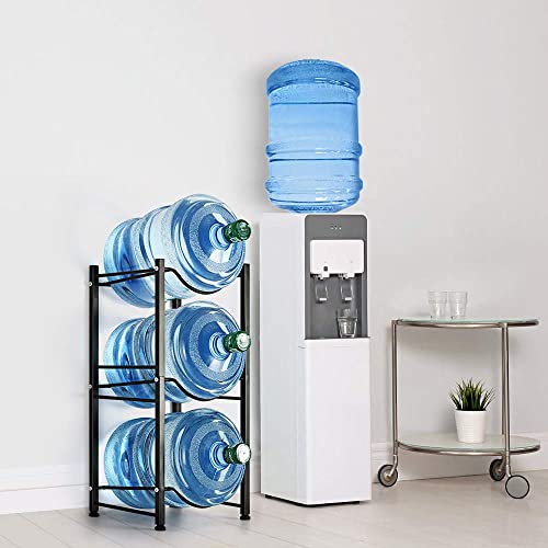 Water Cooler Jug Rack 5 Gallon Water Bottle Holder Storage Shelf 3 Tier Heavy Duty Stackable Water Cabinet Dispenser Organizer for Home Office, Black