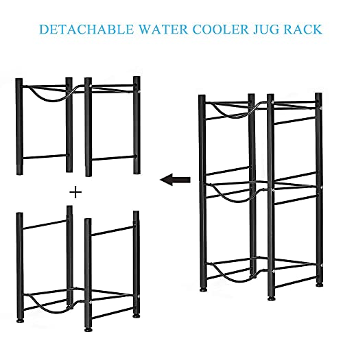 Water Cooler Jug Rack 5 Gallon Water Bottle Holder Storage Shelf 3 Tier Heavy Duty Stackable Water Cabinet Dispenser Organizer for Home Office, Black