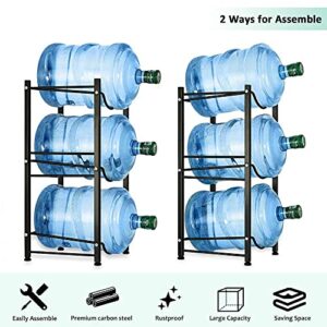 Water Cooler Jug Rack 5 Gallon Water Bottle Holder Storage Shelf 3 Tier Heavy Duty Stackable Water Cabinet Dispenser Organizer for Home Office, Black