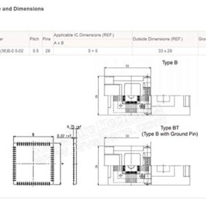 QFN28 Clamshell Programming Adapter Socket/Burning Socket/IC Test Socket QFN-28(36) B-0.5-02, 28-Pin, 0.5mm Pitch, IC Test Burn-in Socket, Applied to QFN28, MLP28, MLF28 Packages.