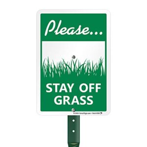 smartsign 10 x 7 inch “please stay off grass” yard sign and stake kit, 40 mil laminated rustproof aluminum, black/red on white, set of 1