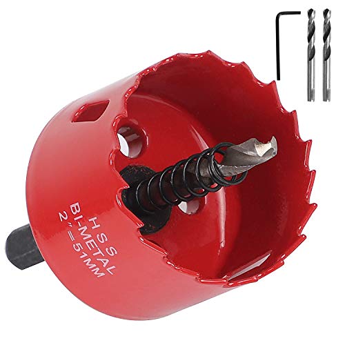 KINJOEK 2 Inch 51 MM Hole Saw Heavy Duty Steel Cornhole Boards Hole Saw Blade Corn Hole Drilling Tool Drill Bit Saw for Cornhole Game, Red