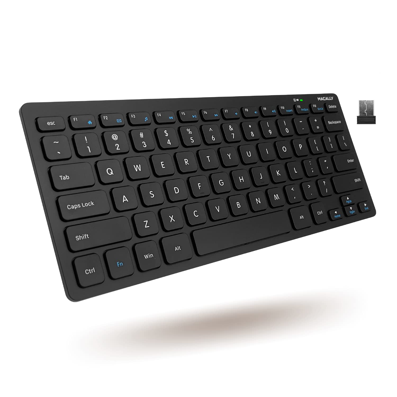 Macally 2.4G Small Wireless Keyboard - Ergonomic & Comfortable Computer Keyboard - Slim Compact Keyboard for Laptop or Windows PC, Tablet, TV, Travel - Plug & Play External Mini Keyboard Wireless USB