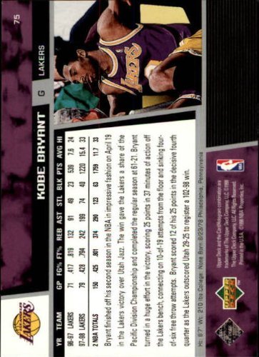 1998-99 Upper Deck #75 Kobe Bryant NBA Basketball Trading Card