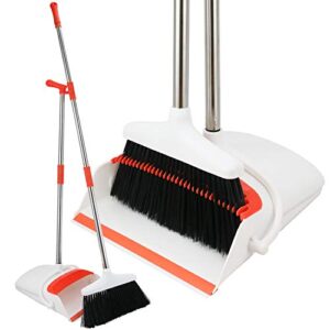 broom and dustpan set - strongest no more tears 80% heavier duty - upright standing dust pan with extendable broomstick for easy sweeping - easy assembly great use for home kitchen room office lobby