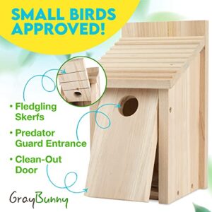 Wooden Bird House for Outside - Bluebird Birdhouse for Outdoors for Finch Cardinals, Hanging Bird Houses for Outdoors Clearance with Fledging Grooves, Secure Latch, Air Vents - Weatherproof Birdhouses