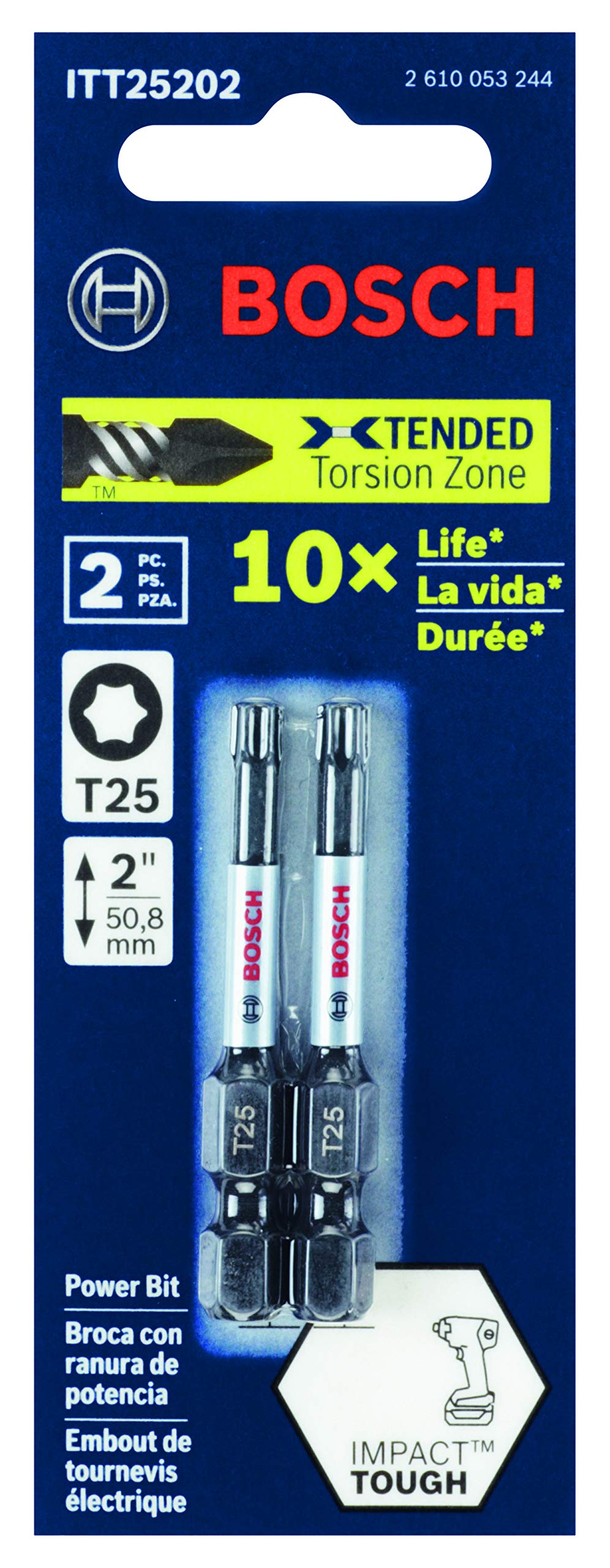 BOSCH ITT25202 2-Pack 2 In. Torx #25 Impact Tough Screwdriving Power Bits