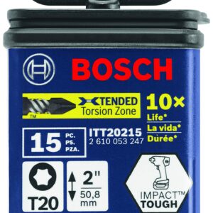 BOSCH ITT20215 15-Pack 2 In. Torx #20 Impact Tough Screwdriving Power Bits