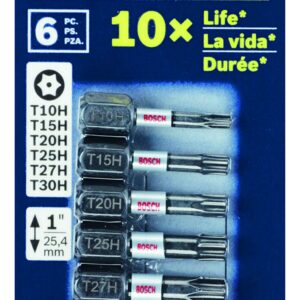 BOSCH ITTHV106 6-Piece 1 In. Impact Tough Screwdriving Insert Bits Assorted Set