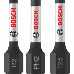 BOSCH ITV203 3-Piece 2 In. Impact Tough Screwdriving Power Bits Mixed Set Including PH2, SQ2, T25 Bits