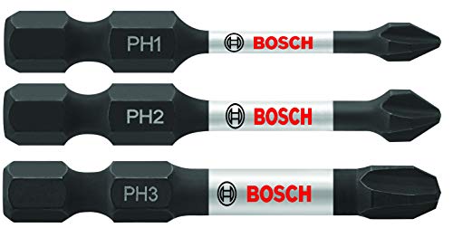 BOSCH ITPHV203 3-Piece 2 In. Phillips Impact Tough Screwdriving Power Bits Assorted Set