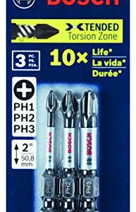 BOSCH ITPHV203 3-Piece 2 In. Phillips Impact Tough Screwdriving Power Bits Assorted Set