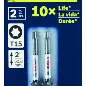 BOSCH ITT15202 2-Pack 2 In. Torx #15 Impact Tough Screwdriving Power Bits