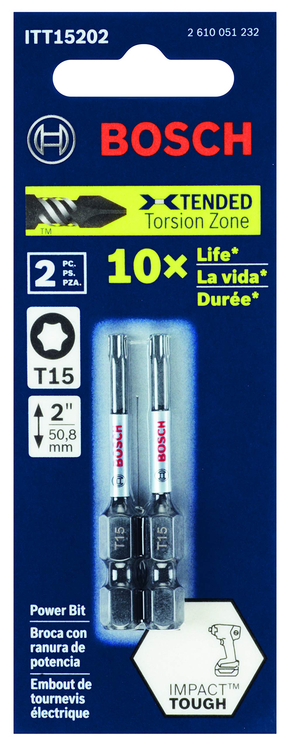 BOSCH ITT15202 2-Pack 2 In. Torx #15 Impact Tough Screwdriving Power Bits