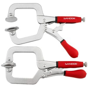 3" metal face clamp woodworking - (pack of 2) heavy duty c-type wood clamps clamping tools with ergonomic grip for diy, pocket hole joinery, cabinetry, welding, carpentry