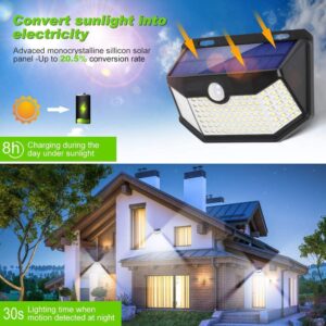 HMCITY Solar Lights Outdoor 120 LED with Lights Reflector and 3 Lighting Modes, Motion Sensor Security Lights,IP65 Waterproof Solar Powered for Garden Patio Yard (2Pack)