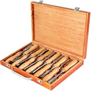 mophorn wood chisel sets 12pcs，wood carving hand chisel 3-3/4inch blade length,woodworking chisels with red eucalyptus handle,wood tool box,for wood carving root carving furniture carving lathes